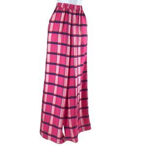 New Paper London Women's Pink Miami Check Wide Leg Pull On Silk Pants UK 4